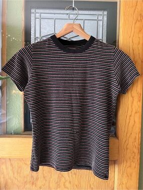 Big Bud Press Striped Short Sleeve Tee - Pink, Green, and Brown Stripes